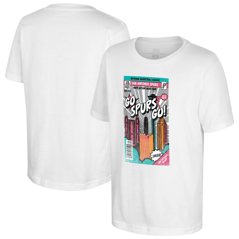 T-shirt blanc Youth Stadium Essentials San Antonio Spurs avec couverture de bande dessinée