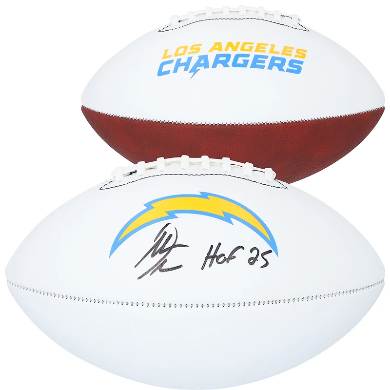 Ballon de football Franklin White Panel autographié par Antonio Gates des San Diego Chargers avec l'inscription « HOF 25 »