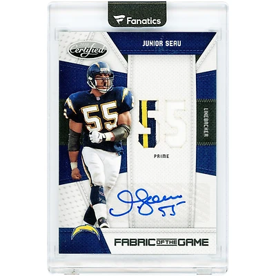 Carte autographiée de Junior Seau (San Diego Chargers) 2010 Panini Certified Fabric of the Game Dual Game-Worn Tri-Color Relic Prime #90 #4/10