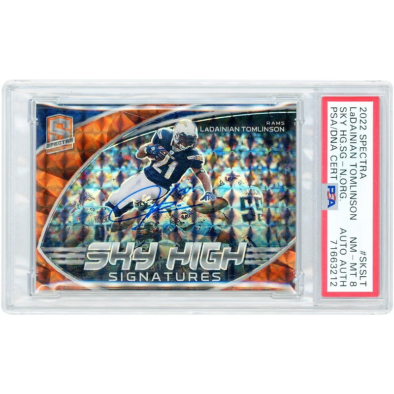 LaDainian Tomlinson San Diego Chargers Autographed 2022 Panini Spectra Sky High Signatures Neon Orange Prizm #SKS-LT #9/10 PSA Authenticated 8 Card