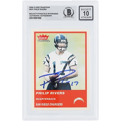 Carte de recrue autographiée 2004 Fleer Tradition #337 de Philip Rivers, San Diego Chargers, présentée par des fanatiques de Beckett, authentifiée et numéro 10