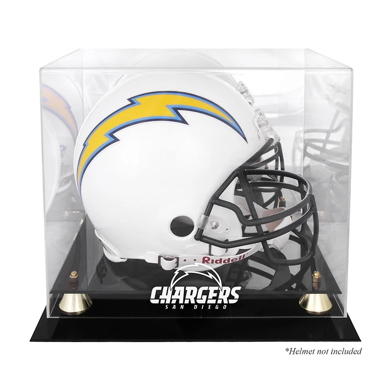 Vitrine de présentation du casque Golden Classic des Chargers de San Diego avec dos en miroir