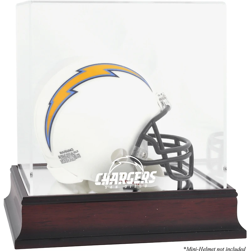 Vitrine de présentation pour mini casque avec logo en acajou des Chargers de San Diego