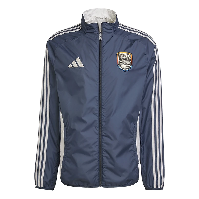 Men's adidas Navy/White San Diego FC 2025 Anthem Reversible Full-Zip Jacket