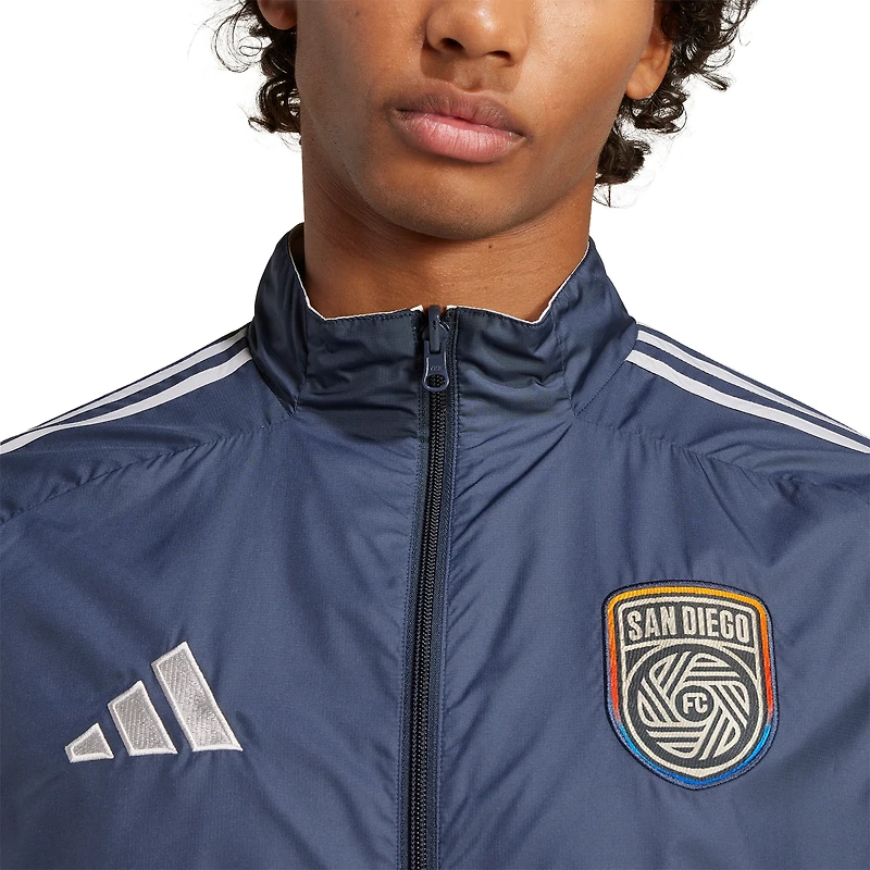 Men's adidas Navy/White San Diego FC 2025 Anthem Reversible Full-Zip Jacket