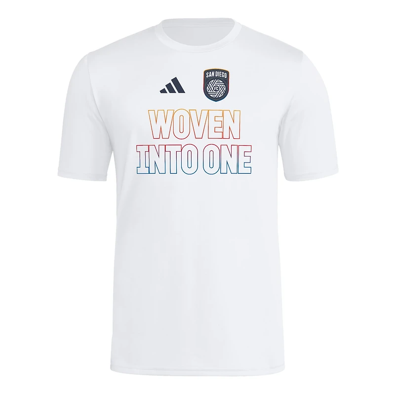 T-shirt adidas blanc San Diego FC 2025 pour homme avec maillot Hook AEROREADY