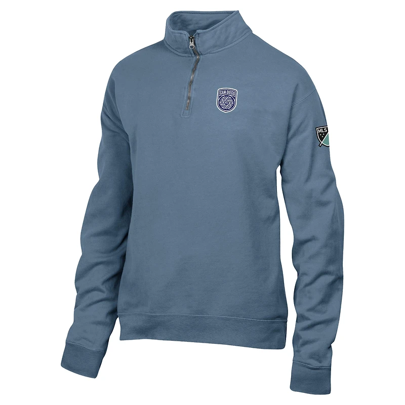 Men's Blue San Diego FC Logo ComfortWash Fleece Quarter-Zip Jacket