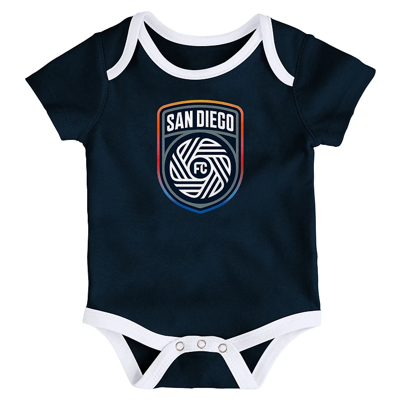 Newborn Navy/Heather Gray/White San Diego FC Loyal Buddies 3-Pack Bodysuit Set