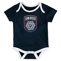 Newborn Navy/Heather Gray/White San Diego FC Loyal Buddies 3-Pack Bodysuit Set