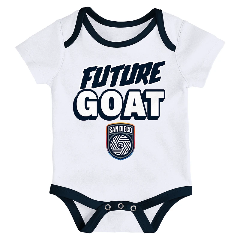 Newborn Navy/Heather Gray/White San Diego FC Loyal Buddies 3-Pack Bodysuit Set