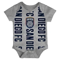 Newborn Navy/Heather Gray/White San Diego FC Loyal Buddies 3-Pack Bodysuit Set
