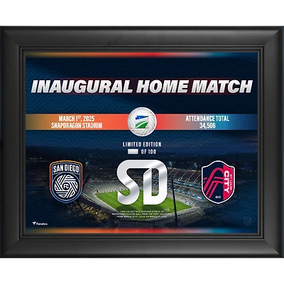 San Diego FC Framed 13" x 16" Inaugural Home Match vs. St. Louis City SC on March 1, 2025 Collage with a Piece of Match-Used Soccer Ball - Limited Edition of 100