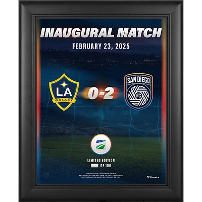 San Diego FC Framed 13" x 16" Inaugural Match vs. LA Galaxy on February 23, 2025 Collage with a Piece of Match-Used Soccer Ball - Limited Edition of 100