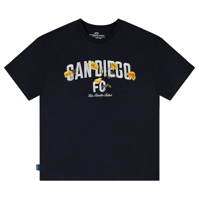 T-shirt unisexe à imprimé floral bleu marine du San Diego FC Live Breathe Futbol