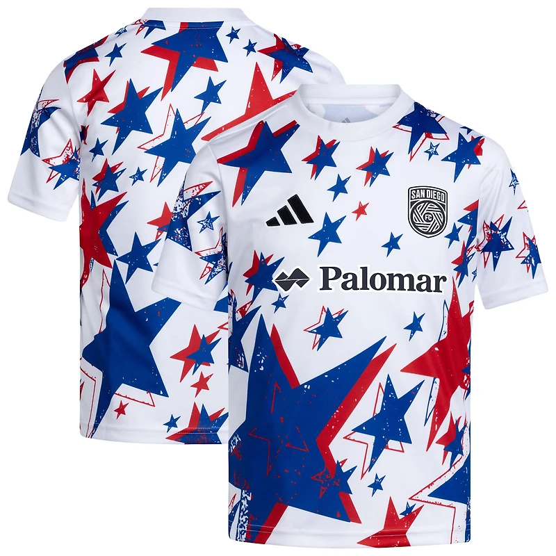 Maillot d'avant-match adidas blanc San Diego FC 2026 Americana pour jeunes