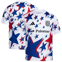 Maillot d'avant-match adidas blanc San Diego FC 2026 Americana pour jeunes