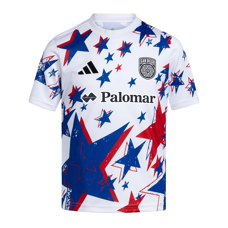 Maillot d'avant-match adidas blanc San Diego FC 2026 Americana pour jeunes