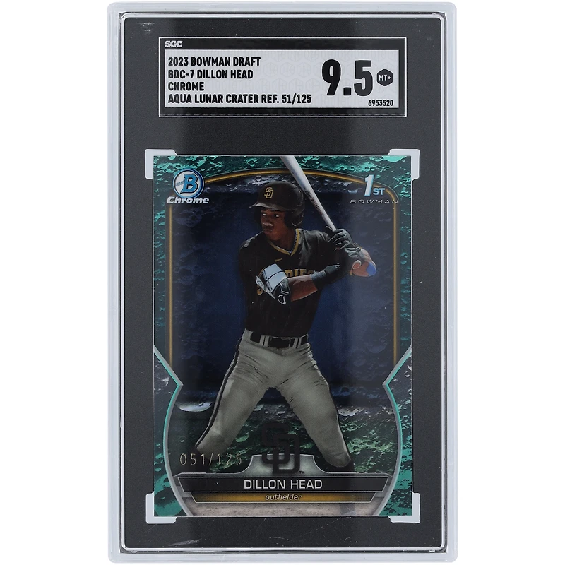 Dillon Head San Diego Padres 2023 Bowman Chrome Draft 1er Bowman Aqua Lunar #BDC-7 #51/125 SGC Carte authentifiée 9.5