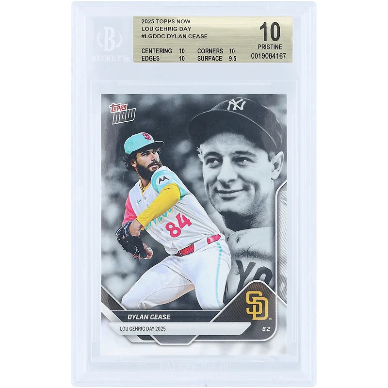 Carte Dylan Cease San Diego Padres 2025 Topps Now Lou Gehrig Day #LGD-DC Authentifiée BGS - Note globale : 10, 10, 10, 9,5