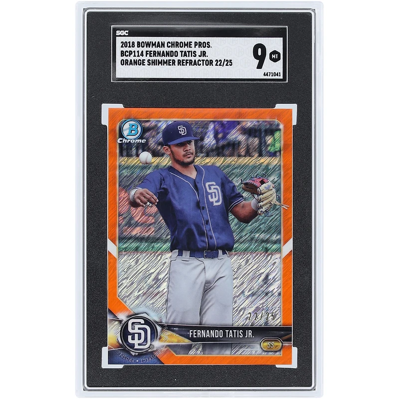Fernando Tatis Jr. San Diego Padres 2018 Bowman Chrome Prospects Orange Shimmer Refractor #BCP114 #22/25 SGC Authenticated 9 Card