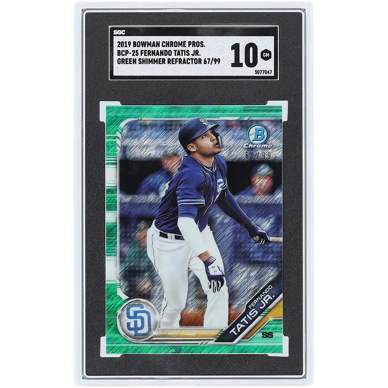 Fernando Tatis Jr. San Diego Padres 2019 Bowman Chrome Prospects Green Shimmer Refractor #BCP-25 #67/99 SGC Authenticated 10 Card