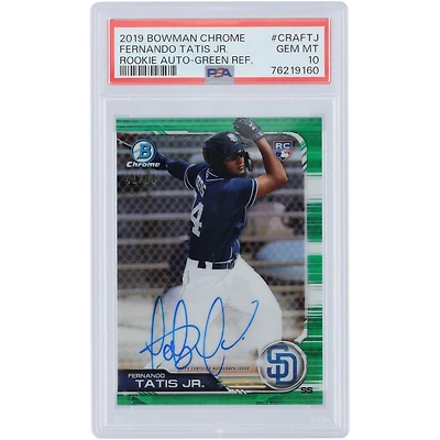 Carte de recrue autographiée de Fernando Tatis Jr. (Padres de San Diego), Bowman Chrome Green Refractor 2019, authentifiée PSA 10, numéro CRA-FTJ, n° 41/99