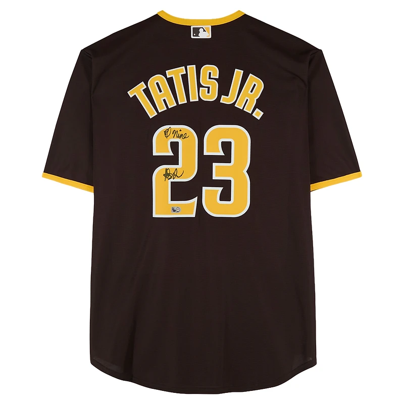 Maillot réplique Nike marron autographié par Fernando Tatis Jr. des Padres de San Diego avec inscription « El Niño »