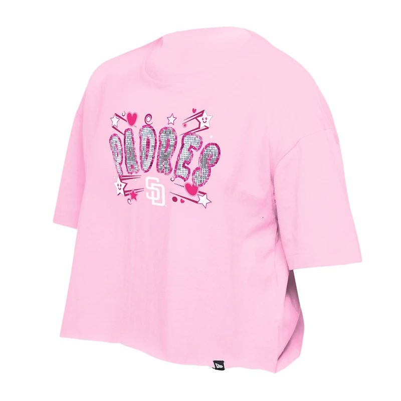 T-shirt d'équipe à paillettes Flip Pink San Diego Padres New Era pour filles