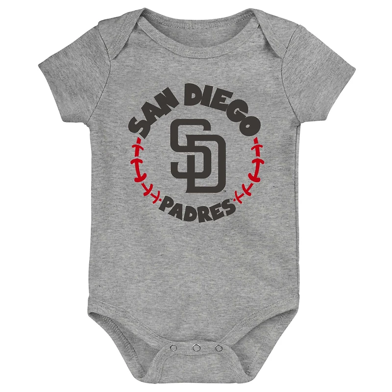 Infant Gold/White/Heather Gray San Diego Padres Biggest Little Fan 3-Pack Bodysuit Set
