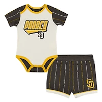 Infant Outerstuff  White/Brown San Diego Padres Lead Run Diaper Cover Bodysuit & Shorts Set