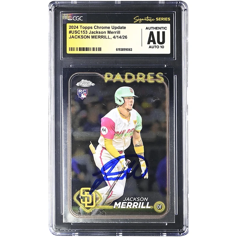 Jackson Merrill San Diego Padres Autographed 2024 Topps Chrome Update #USC153 CGC Fanatics Witnessed Authenticated AUTO 10 Rookie Card