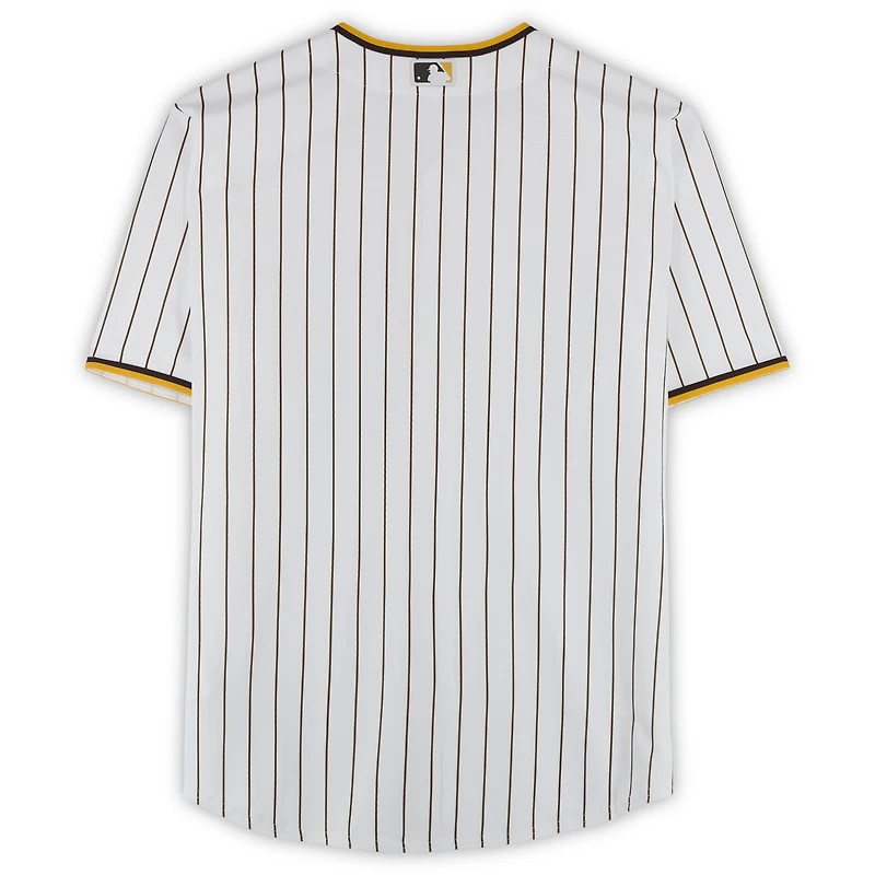 Maillot réplique Nike blanc autographié par Kruz Schoolcraft des Padres de San Diego avec inscription « 25e choix de la saison 2025 ».
