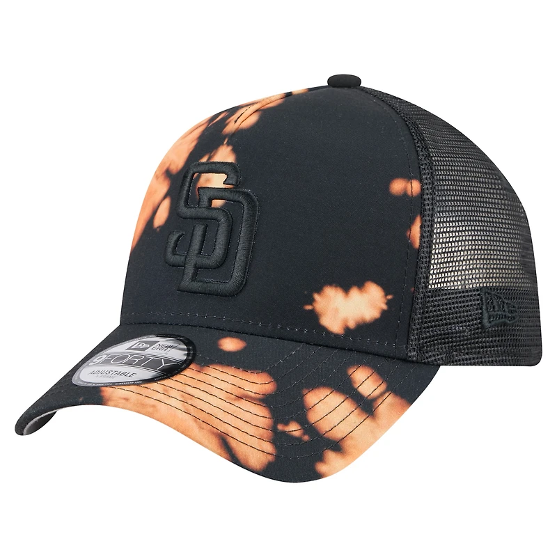 Men's New Era Black San Diego Padres Bleached A-Frame 9FORTY Adjustable Hat