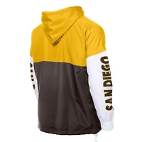 Men's New Era  Brown/Gold San Diego Padres Color Block Full-Zip Hoodie Windbreaker