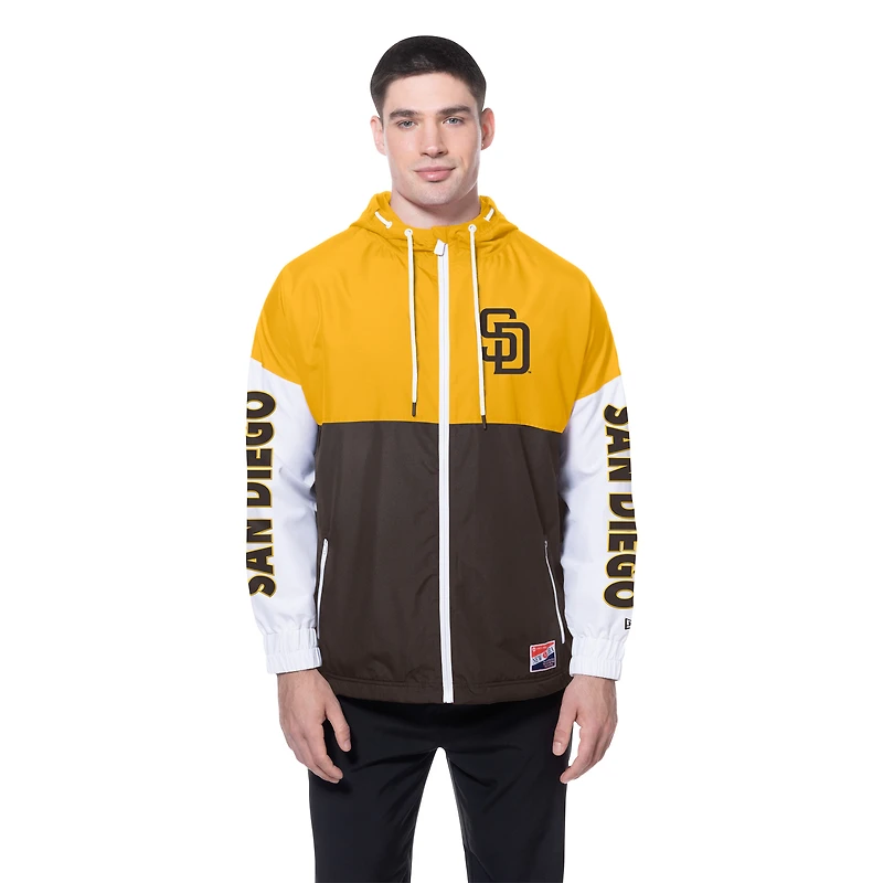 Men's New Era  Brown/Gold San Diego Padres Color Block Full-Zip Hoodie Windbreaker