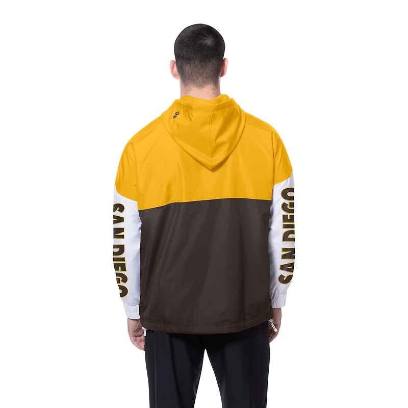 Men's New Era  Brown/Gold San Diego Padres Color Block Full-Zip Hoodie Windbreaker