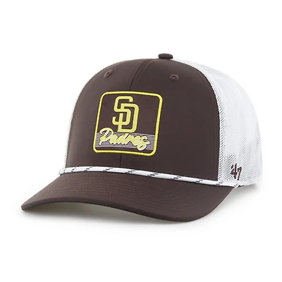 Casquette de camionneur ajustable à rayures marron/blanc '47 pour homme des Padres de San Diego