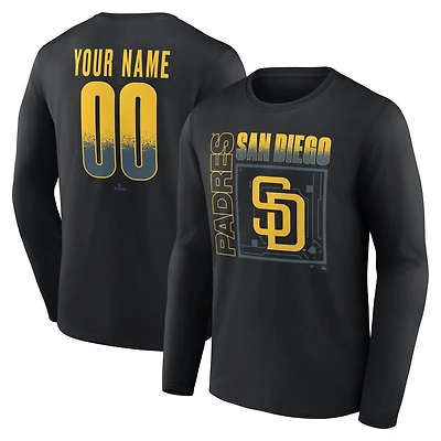 T-shirt à manches longues noir pour homme San Diego Padres Home Field Pop personnalisé avec nom et numéro