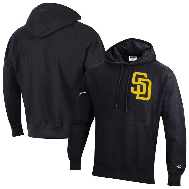 Men's Champion  Black San Diego Padres Reverse Weave Chenille Hoodie