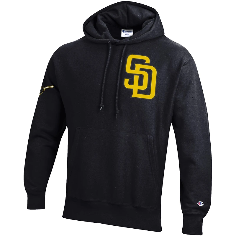 Men's Champion  Black San Diego Padres Reverse Weave Chenille Hoodie