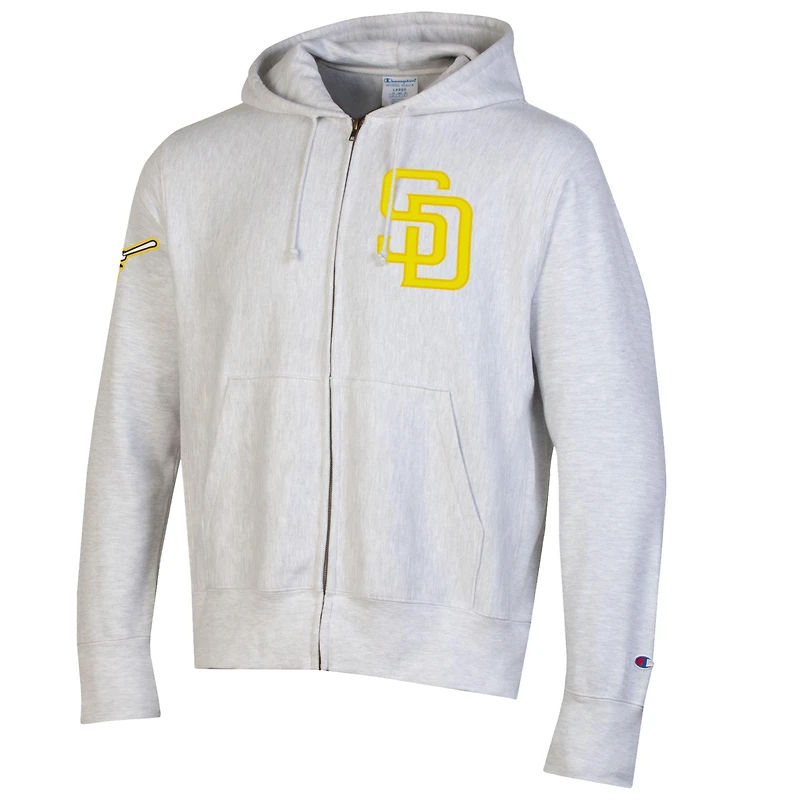 Men's Champion  Gray San Diego Padres Reverse Weave Chenille Full-Zip Hoodie