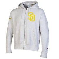 Men's Champion  Gray San Diego Padres Reverse Weave Chenille Full-Zip Hoodie
