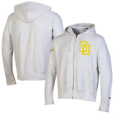 Men's Champion  Gray San Diego Padres Reverse Weave Chenille Full-Zip Hoodie