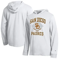 Men's Champion  White San Diego Padres Cooperstown Hooded Long-Sleeve T-Shirt