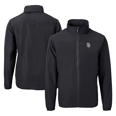 Men's Cutter & Buck Black San Diego Padres Big Tall Charter Eco Knit Recycled Full-Zip Jacket