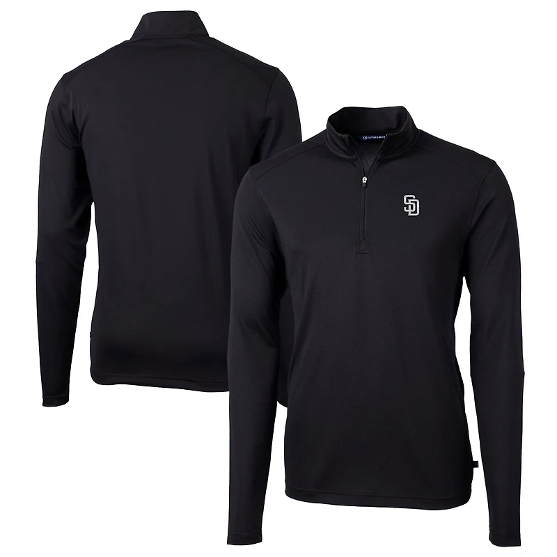 Veste Virtue Eco Pique noire à quart de zip pour homme, couleur grande taille, des Padres San Diego, Cutter & Buck