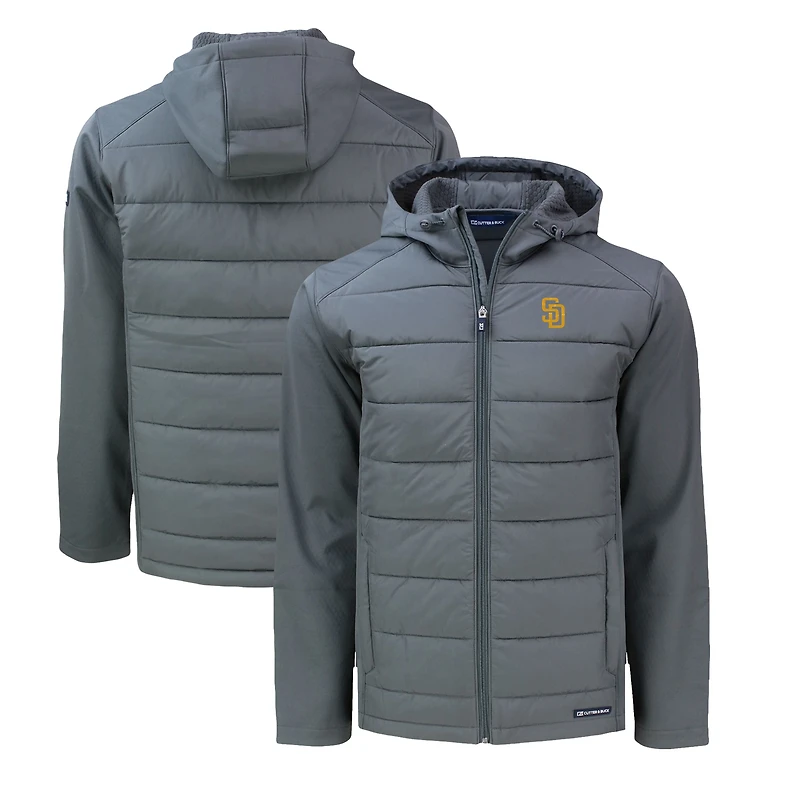 Men's Cutter & Buck Gray San Diego Padres Big Tall Evoke Hybrid Eco Softshell Recycled Full-Zip Hoodie