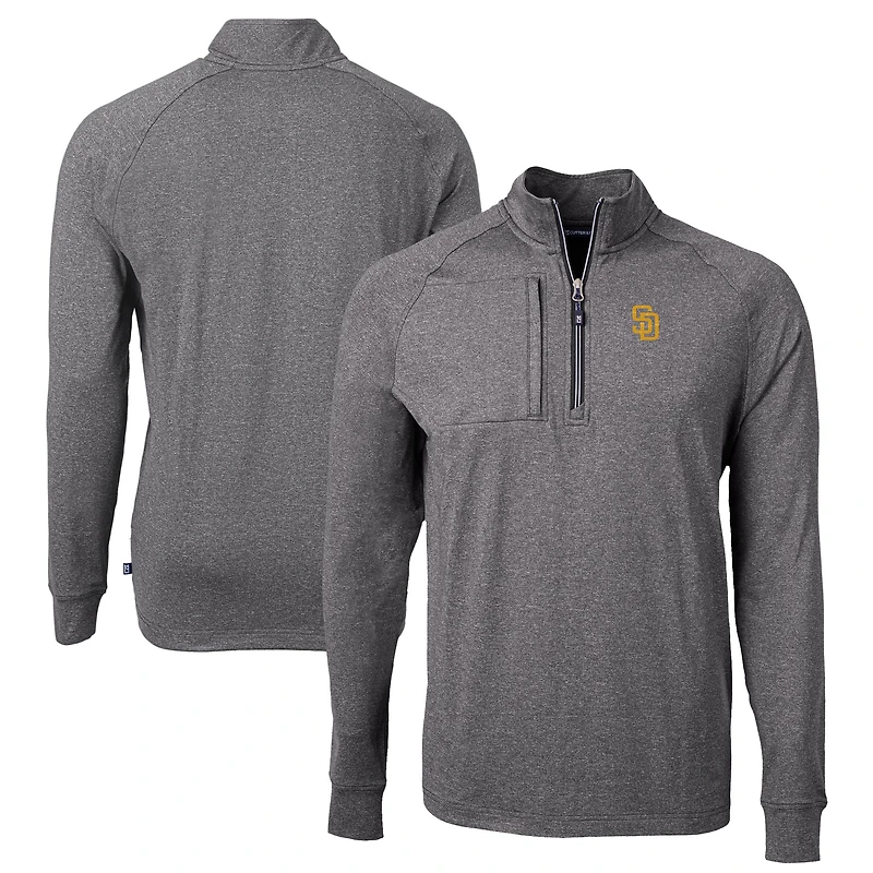 Pull-over zippé quart de tour en tricot extensible recyclé Adapt Eco Knit pour homme, noir chiné, des Padres San Diego, grande taille