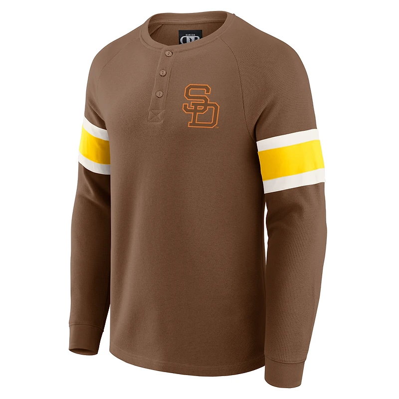 T-shirt Henley à manches longues raglan en tricot gaufré marron des Padres de San Diego pour homme la collection Darius Rucker par Fanatics
