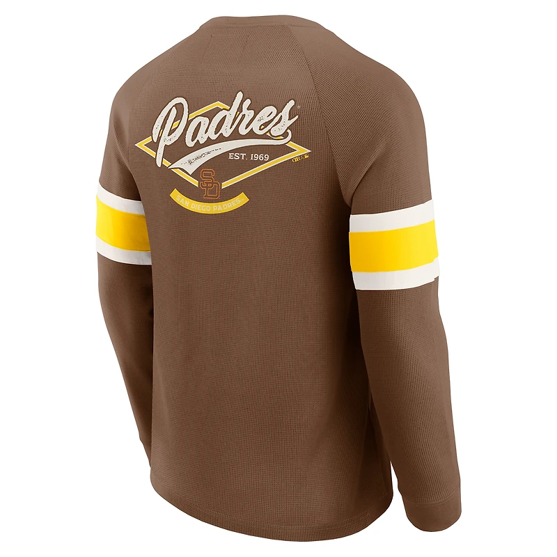 T-shirt Henley à manches longues raglan en tricot gaufré marron des Padres de San Diego pour homme la collection Darius Rucker par Fanatics